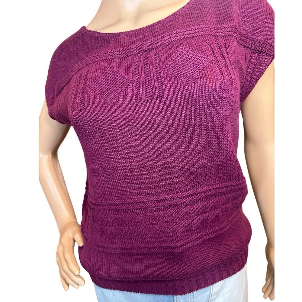 Vintage Southern Lady Cap Sleeve Magenta Crewneck Knit Sweater Vest Size Small - Picture 12 of 15